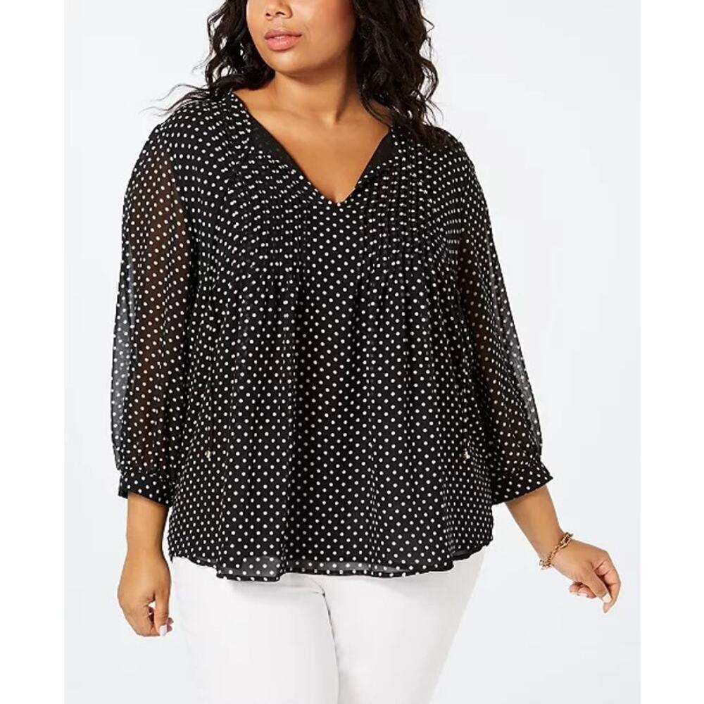 Tommy Hilfiger Plus Printed Pintucked Classic Polka Dot Georgette Top Size 4X